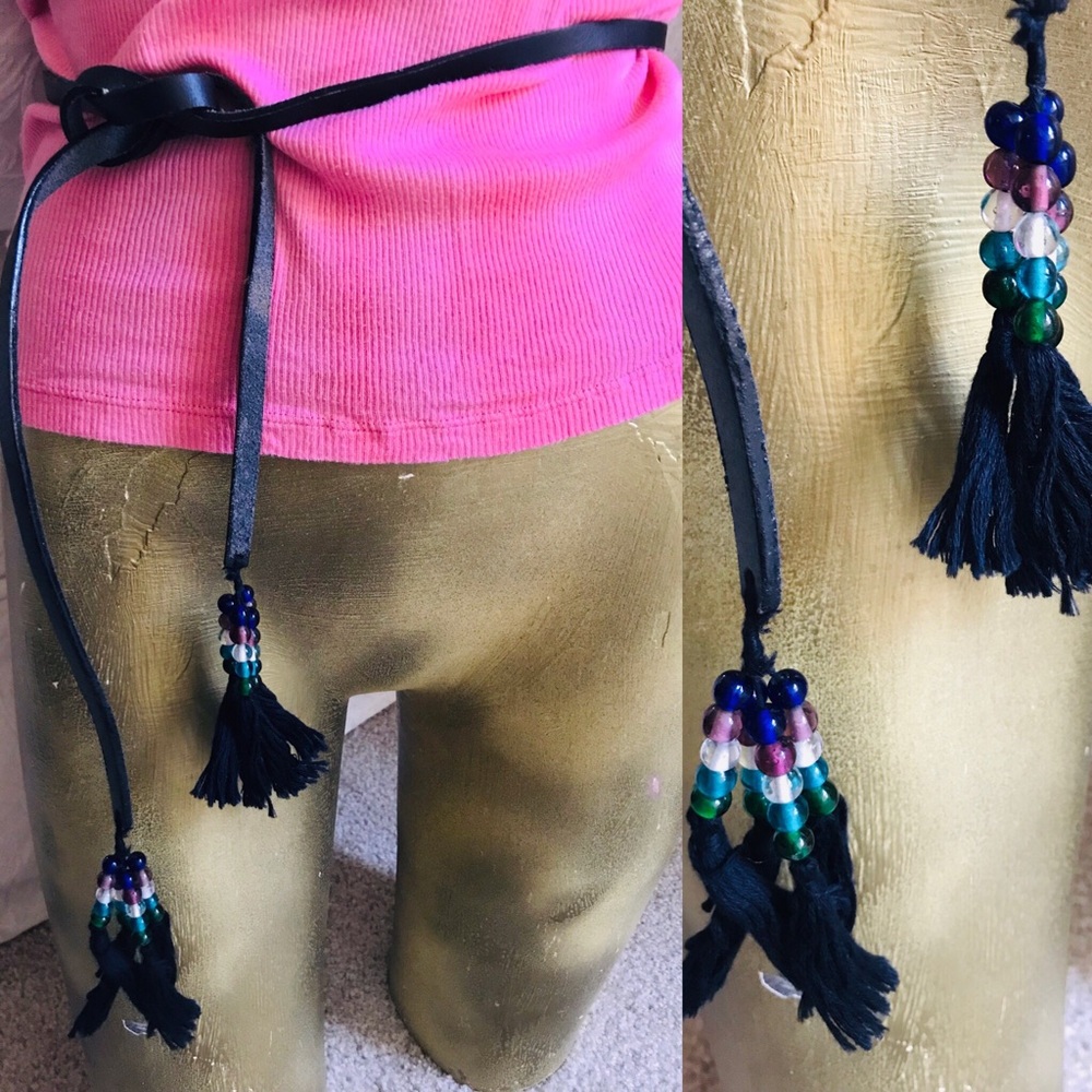 NWT Vintage 90’s Boho Hippie BEADED Fringed BELT One-Size